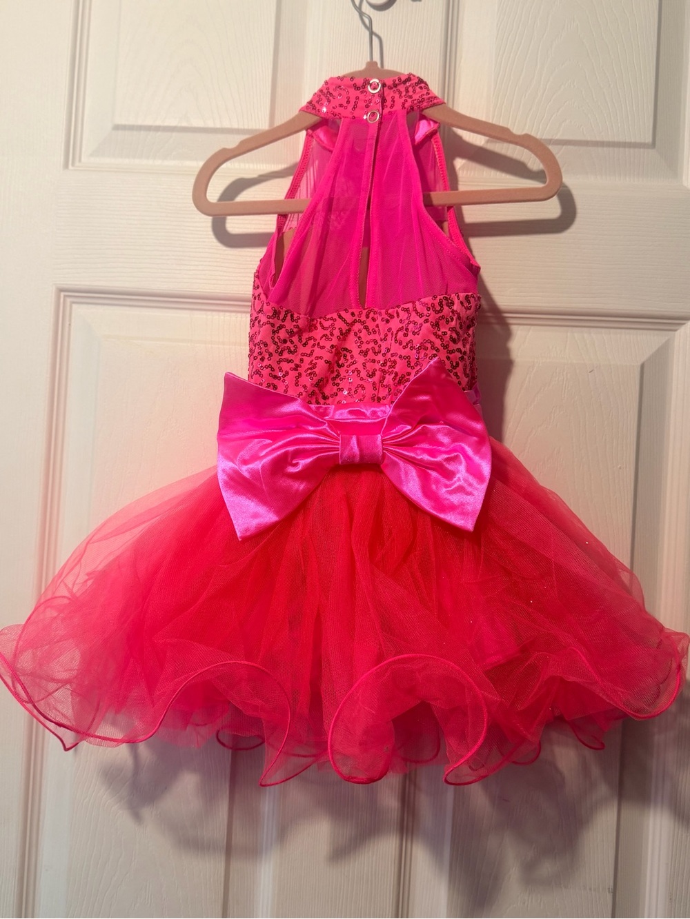 Weissman Hot Pink Sequin Tulle Dance Costume with Satin Bow